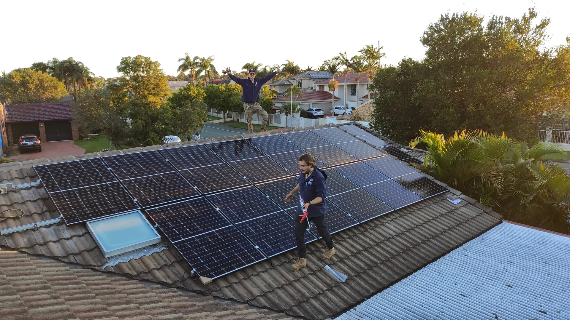 Solar panel installation on rooftop
